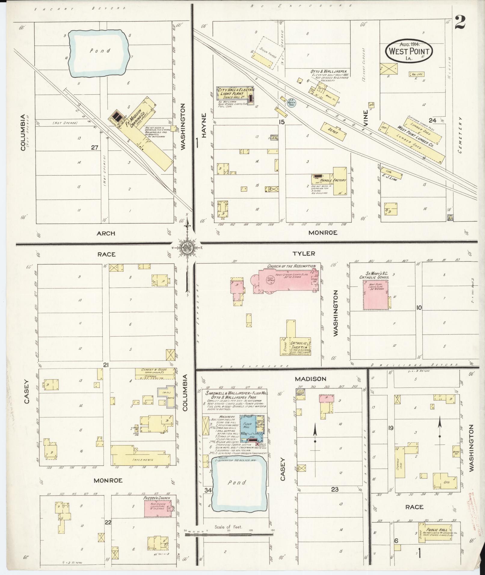 Sanborn Fire Insurance Map from West Point, Lee County, Iowa (1914), Sheet #0002 - Historic Sanborn Fire Insurance Map Print, vintage old map wall art