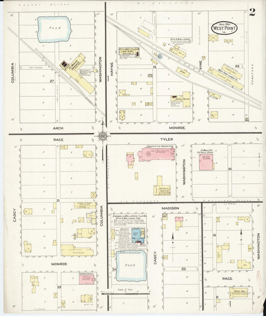 Sanborn Fire Insurance Map from West Point, Lee County, Iowa (1914), Sheet #0002 - Historic Sanborn Fire Insurance Map Print, vintage old map wall art