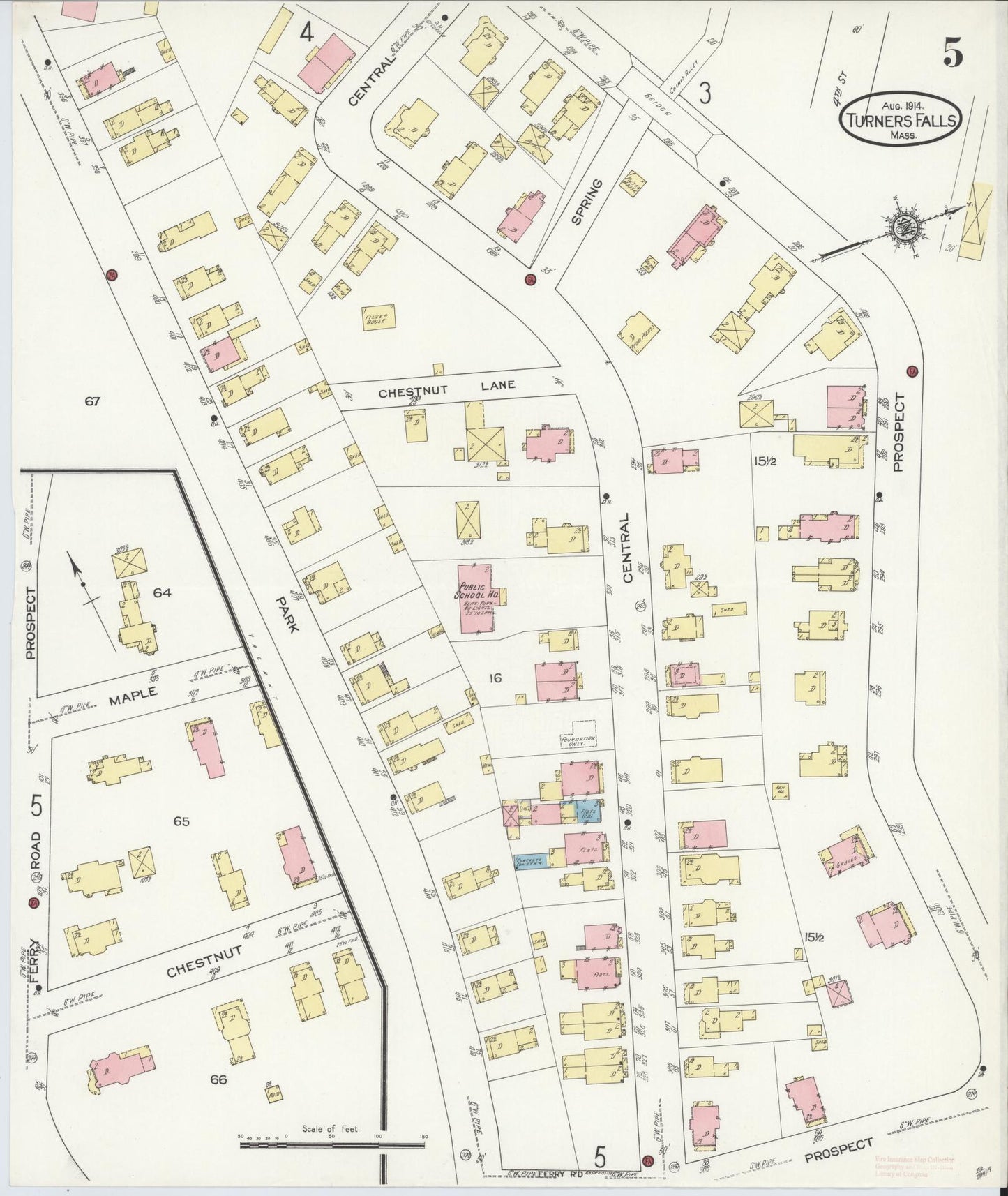 Sanborn Fire Insurance Map from Turners Falls, Franklin County, Massachusetts (1914), Sheet #0005 - Complete Map Set gallery image, historic Sanborn map, vintage wall art, Massachusetts Massachusetts