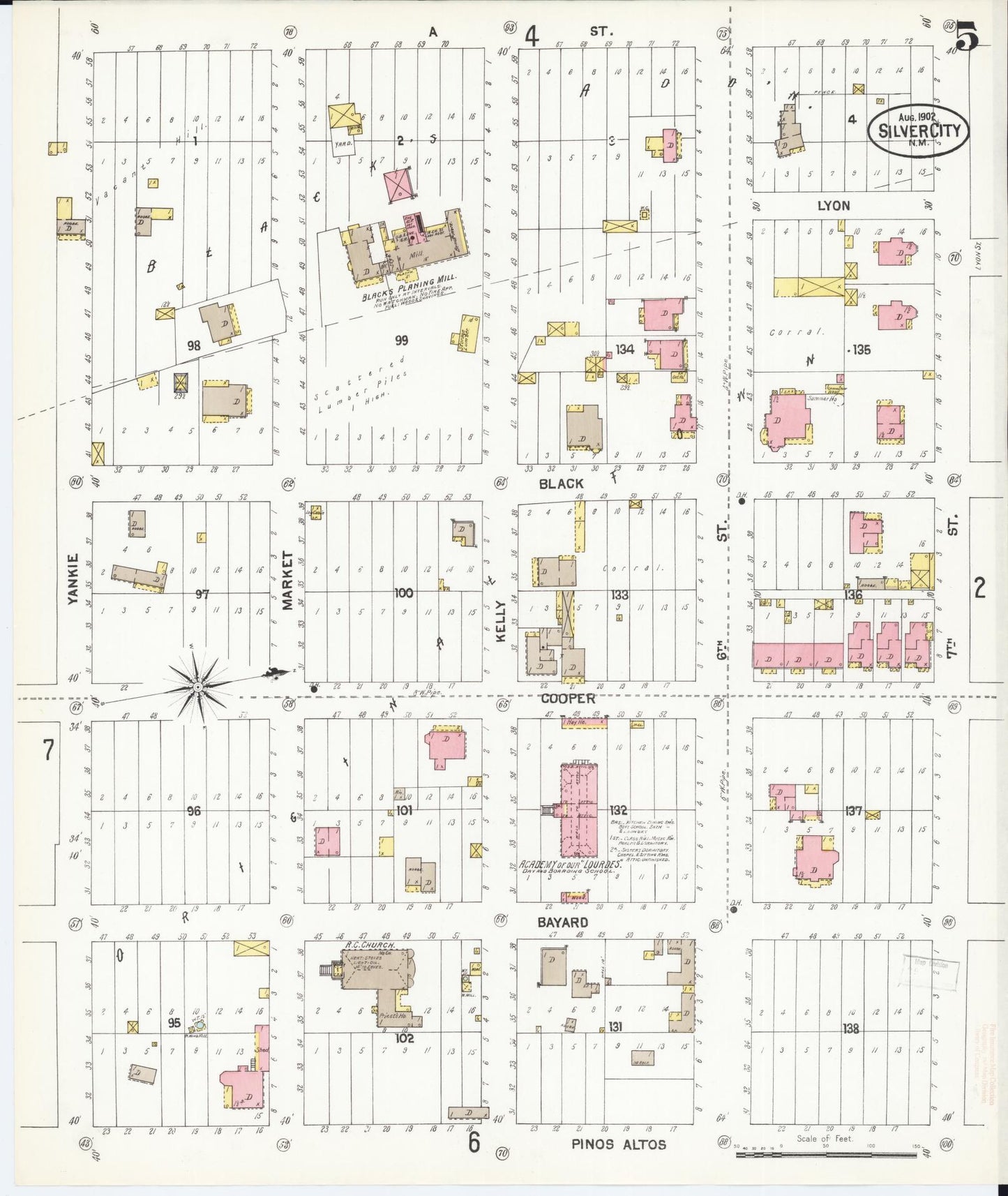 Sanborn Fire Insurance Map from Silver City, Grant County, New Mexico (1902), Sheet #0005 - Complete Map Set gallery image, historic Sanborn map, vintage wall art, New Mexico New Mexico