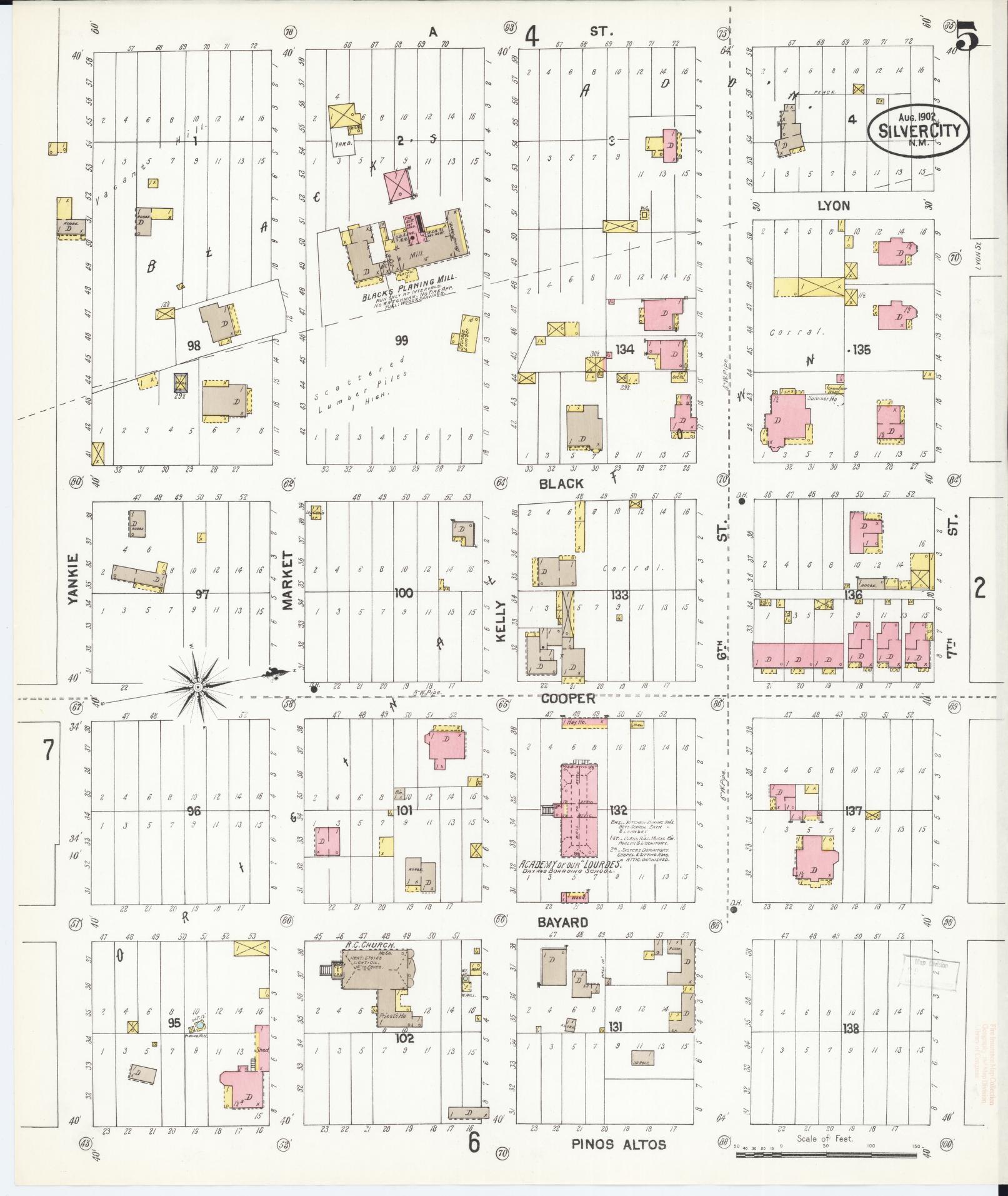 Sanborn Fire Insurance Map from Silver City, Grant County, New Mexico (1902), Sheet #0005 - Complete Map Set gallery image, historic Sanborn map, vintage wall art, New Mexico New Mexico