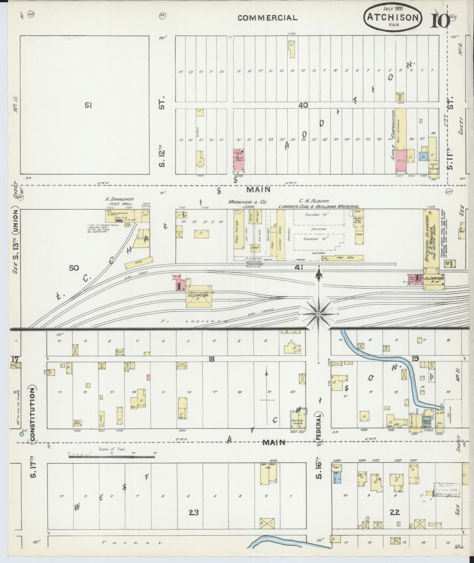 Sanborn Fire Insurance Map from Atchison, Atchison County, Kansas (1891), Sheet #0010 - Complete Map Set gallery image, historic Sanborn map, vintage wall art, Kansas Kansas