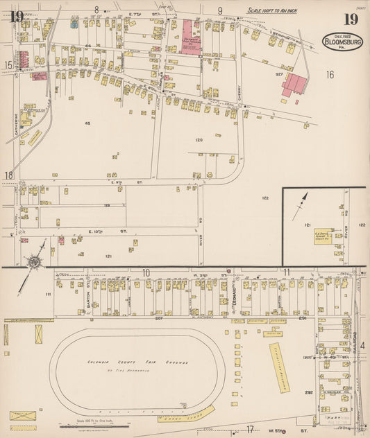 Sanborn Fire Insurance Map from Bloomsburg, Columbia County, Pennsylvania (1922), Sheet #0019 - Historic Sanborn Fire Insurance Map Print, vintage old map wall art, antique decor, genealogy gift, Pennsylvania Pennsylvania map