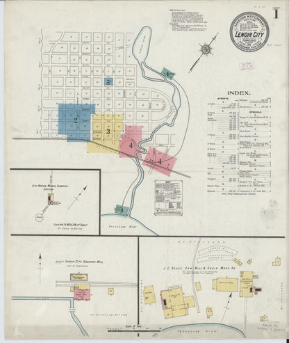 Sanborn Fire Insurance Map from Lenoir City, Loudon County, Tennessee (1911), Sheet #0001 - Complete Map Set gallery image, historic Sanborn map, vintage wall art, Tennessee Tennessee