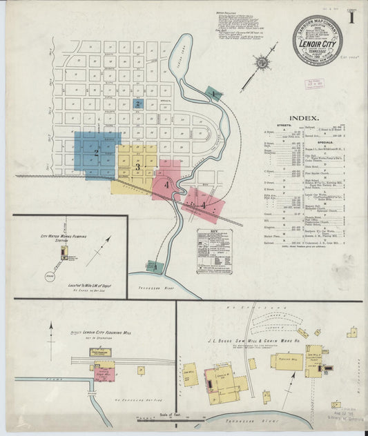 Sanborn Fire Insurance Map from Lenoir City, Loudon County, Tennessee (1911), Sheet #0001 - Complete Map Set gallery image, historic Sanborn map, vintage wall art, Tennessee Tennessee
