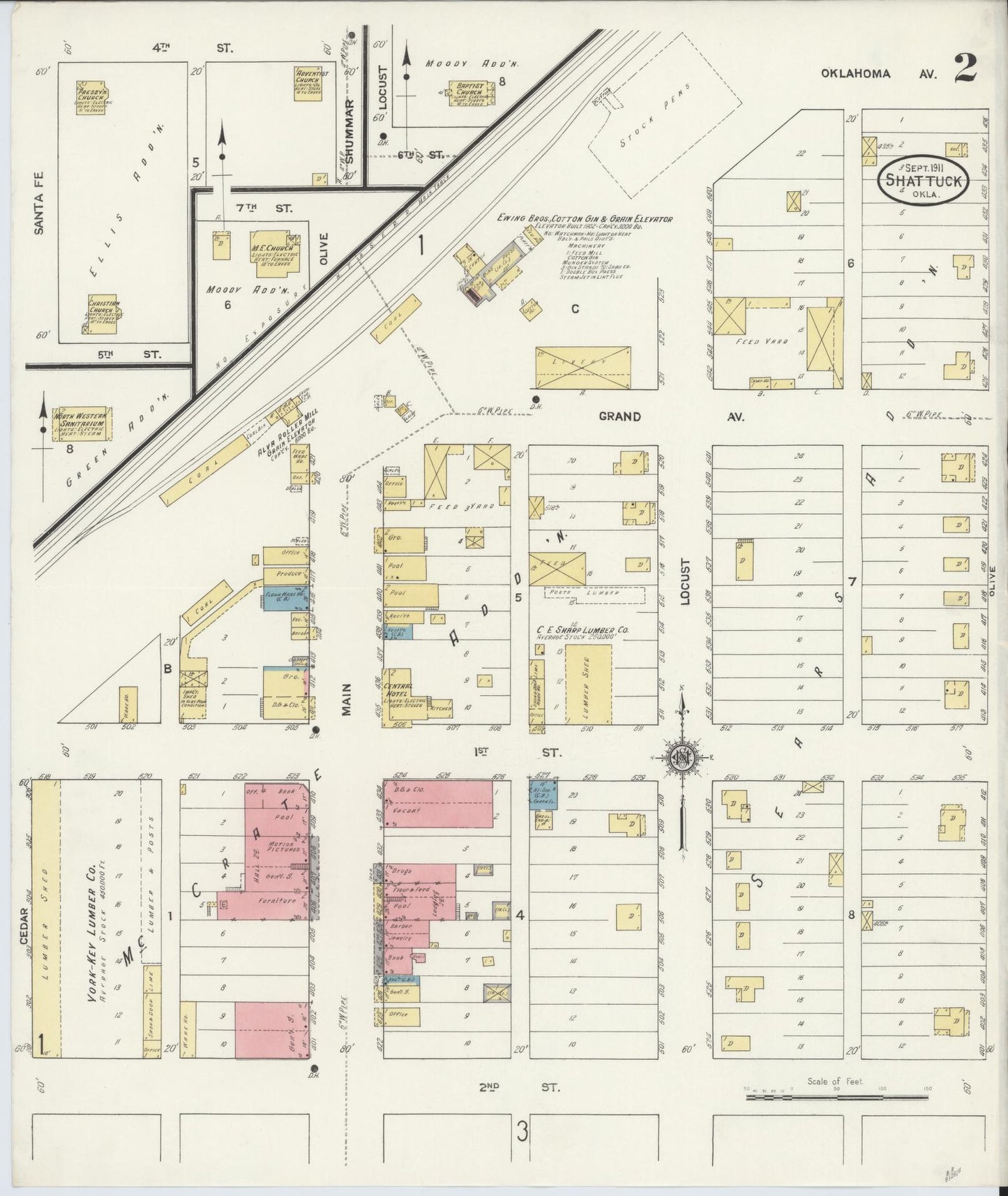 Sanborn Fire Insurance Map from Shattuck, Ellis County, Oklahoma (1911), Sheet #0002 - Historic Sanborn Fire Insurance Map Print, vintage old map wall art, antique decor, genealogy gift, Oklahoma Oklahoma map