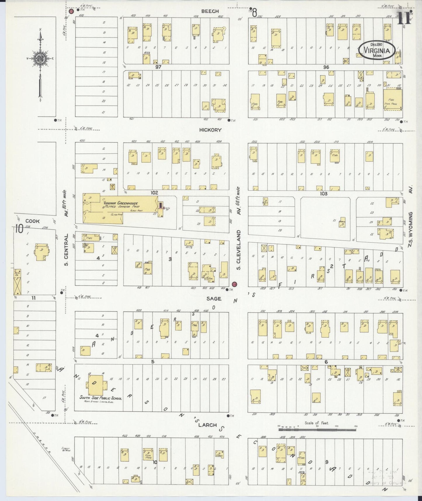 Sanborn Fire Insurance Map from Virginia, Saint Louis County, Minnesota (1910), Sheet #0011 - Complete Map Set gallery image, historic Sanborn map, vintage wall art, Minnesota Minnesota