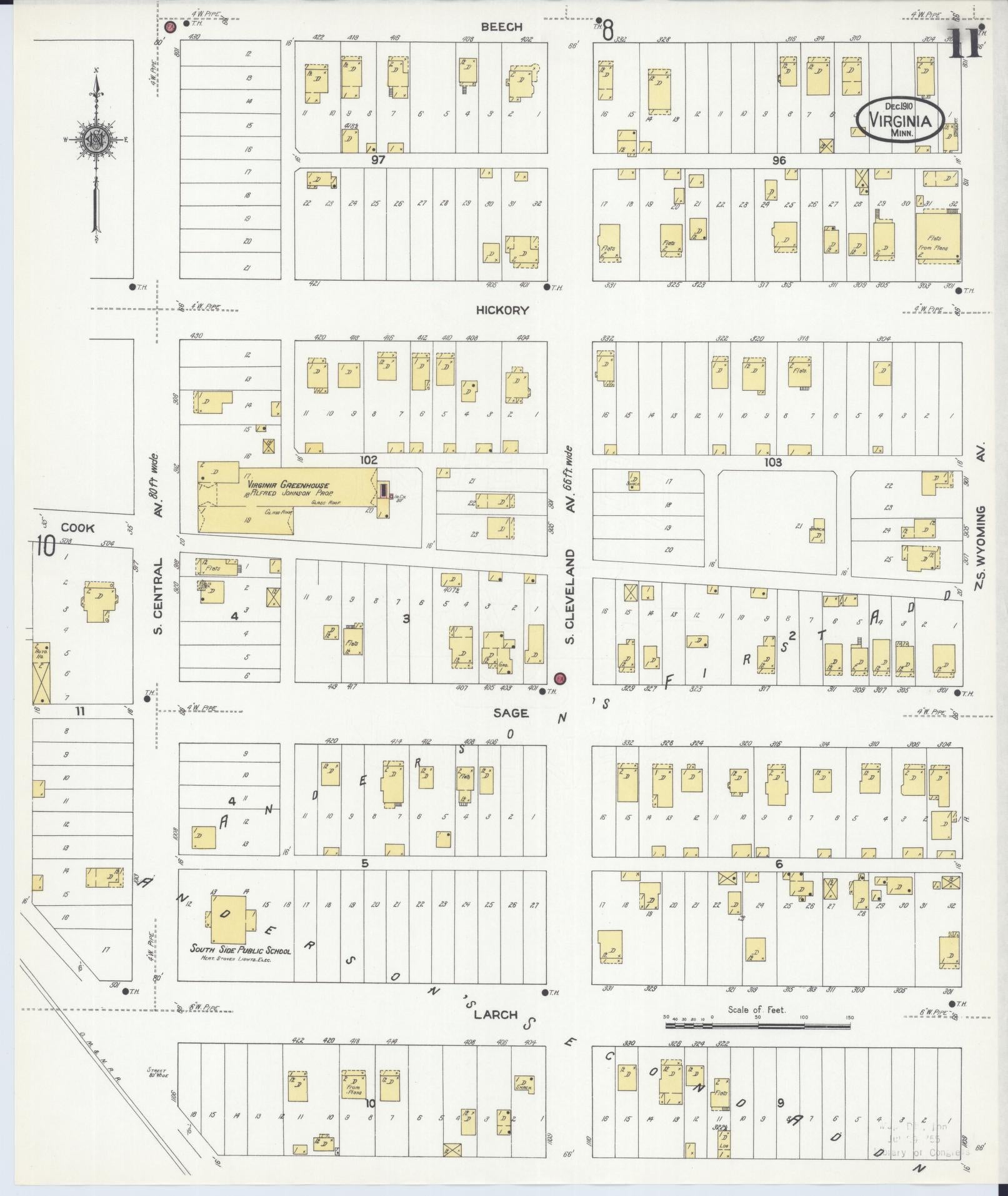 Sanborn Fire Insurance Map from Virginia, Saint Louis County, Minnesota (1910), Sheet #0011 - Complete Map Set gallery image, historic Sanborn map, vintage wall art, Minnesota Minnesota