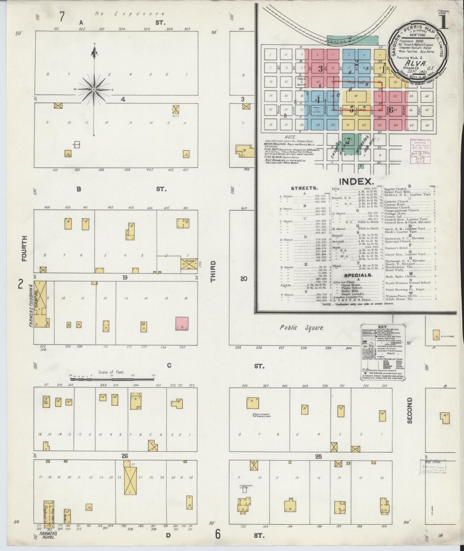 Sanborn Fire Insurance Map from Alva, Woods County, Oklahoma (1901), Sheet #0001 - Complete Map Set gallery image, historic Sanborn map, vintage wall art, Oklahoma Oklahoma