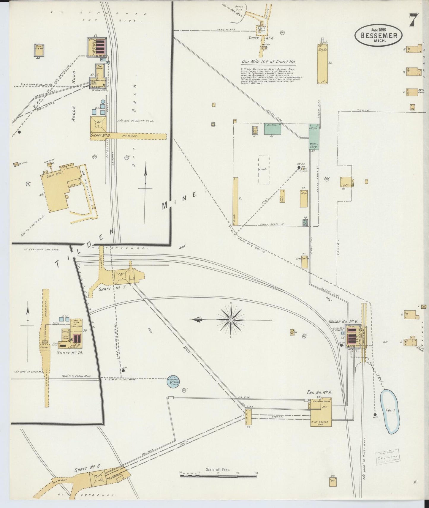 Sanborn Fire Insurance Map from Bessemer, Gogebic County, Michigan (1898), Sheet #0007 - Historic Sanborn Fire Insurance Map Print, vintage old map wall art, antique decor, genealogy gift, Michigan Michigan map