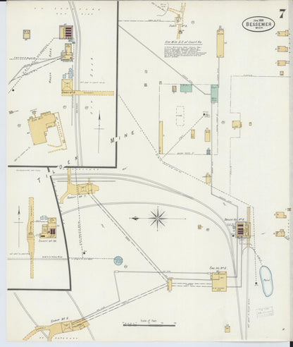 Sanborn Fire Insurance Map from Bessemer, Gogebic County, Michigan (1898), Sheet #0007 - Historic Sanborn Fire Insurance Map Print, vintage old map wall art, antique decor, genealogy gift, Michigan Michigan map