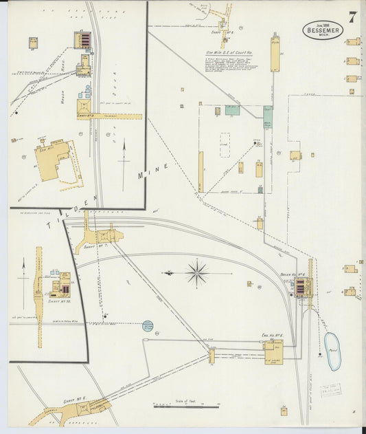 Sanborn Fire Insurance Map from Bessemer, Gogebic County, Michigan (1898), Sheet #0007 - Historic Sanborn Fire Insurance Map Print, vintage old map wall art, antique decor, genealogy gift, Michigan Michigan map