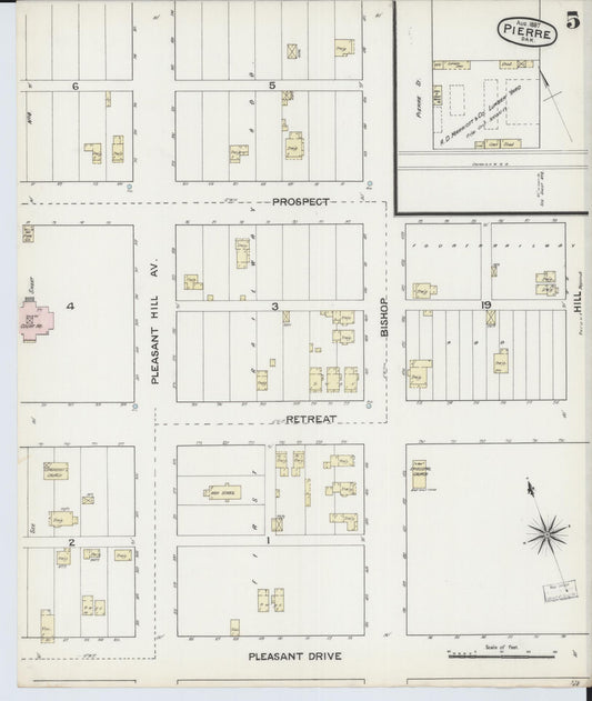 Sanborn Fire Insurance Map from Pierre, Hughes County, South Dakota (1887), Sheet #0005 - Historic Sanborn Fire Insurance Map Print, vintage old map wall art, antique decor, genealogy gift, South Dakota South Dakota map