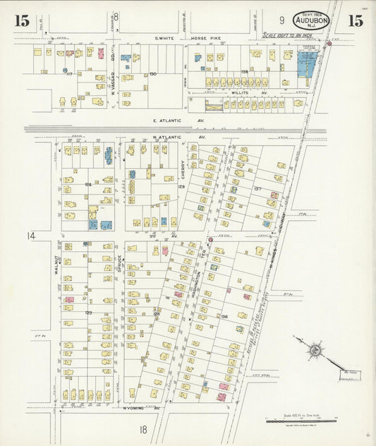 Sanborn Fire Insurance Map from Audubon, Camden County, New Jersey (1924), Sheet #0015 - Historic Sanborn Fire Insurance Map Print, vintage old map wall art, antique decor, genealogy gift, New Jersey New Jersey map