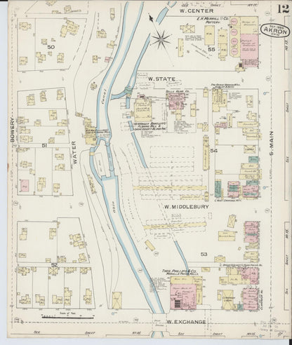 Sanborn Fire Insurance Map from Akron, Summit County, Ohio (1886), Sheet #0012 - Historic Sanborn Fire Insurance Map Print, vintage old map wall art, antique decor, genealogy gift, Ohio Ohio map