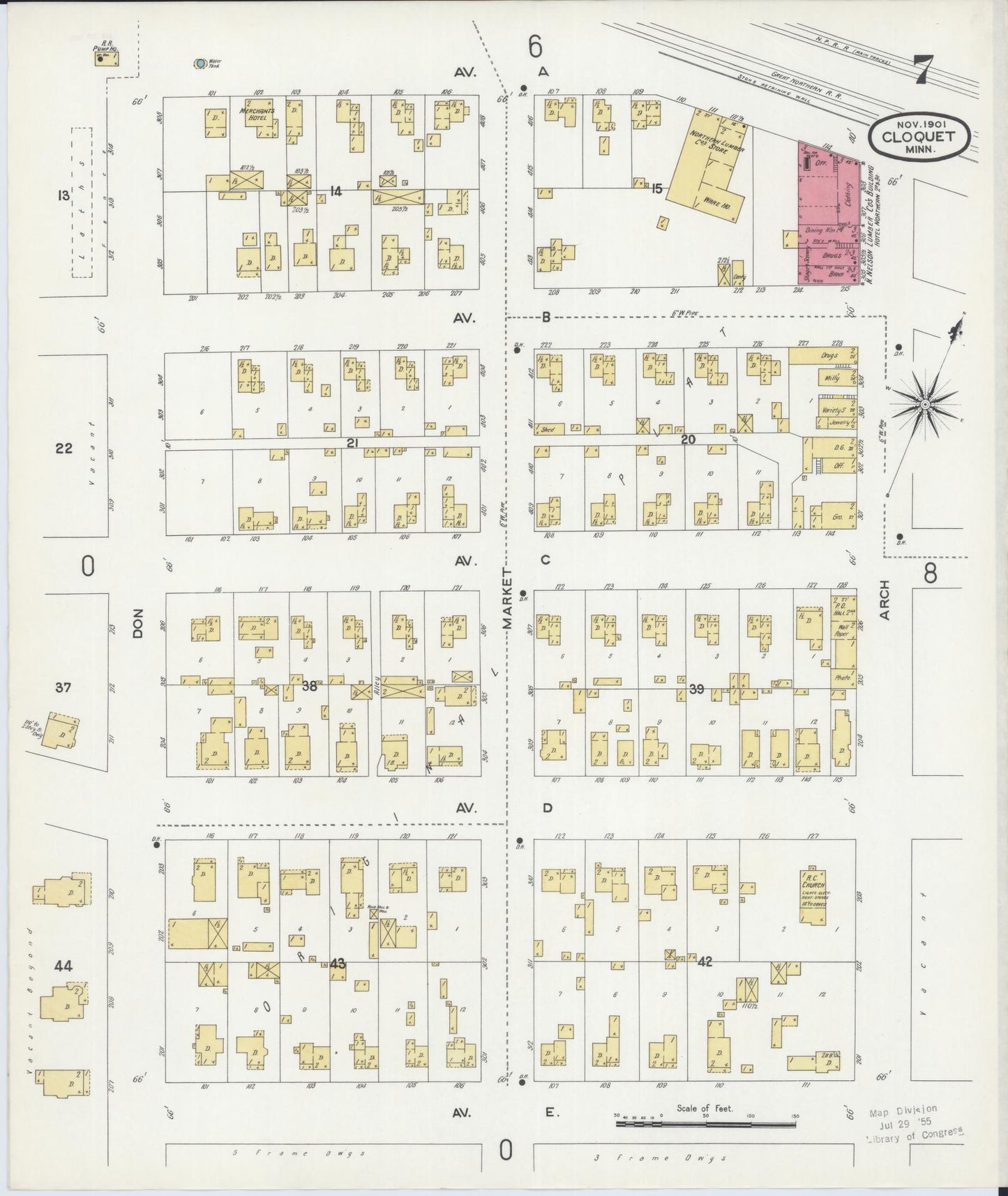 Sanborn Fire Insurance Map from Cloquet, Carlton County, Minnesota (1901), Sheet #0007 - Complete Map Set gallery image, historic Sanborn map, vintage wall art, Minnesota Minnesota