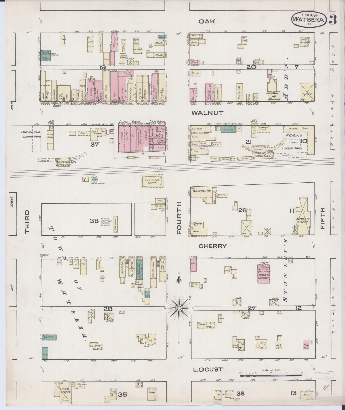 Sanborn Fire Insurance Map from Watseka, Iroquois County, Illinois (1885), Sheet #0003 - Complete Map Set gallery image, historic Sanborn map, vintage wall art, Illinois Illinois