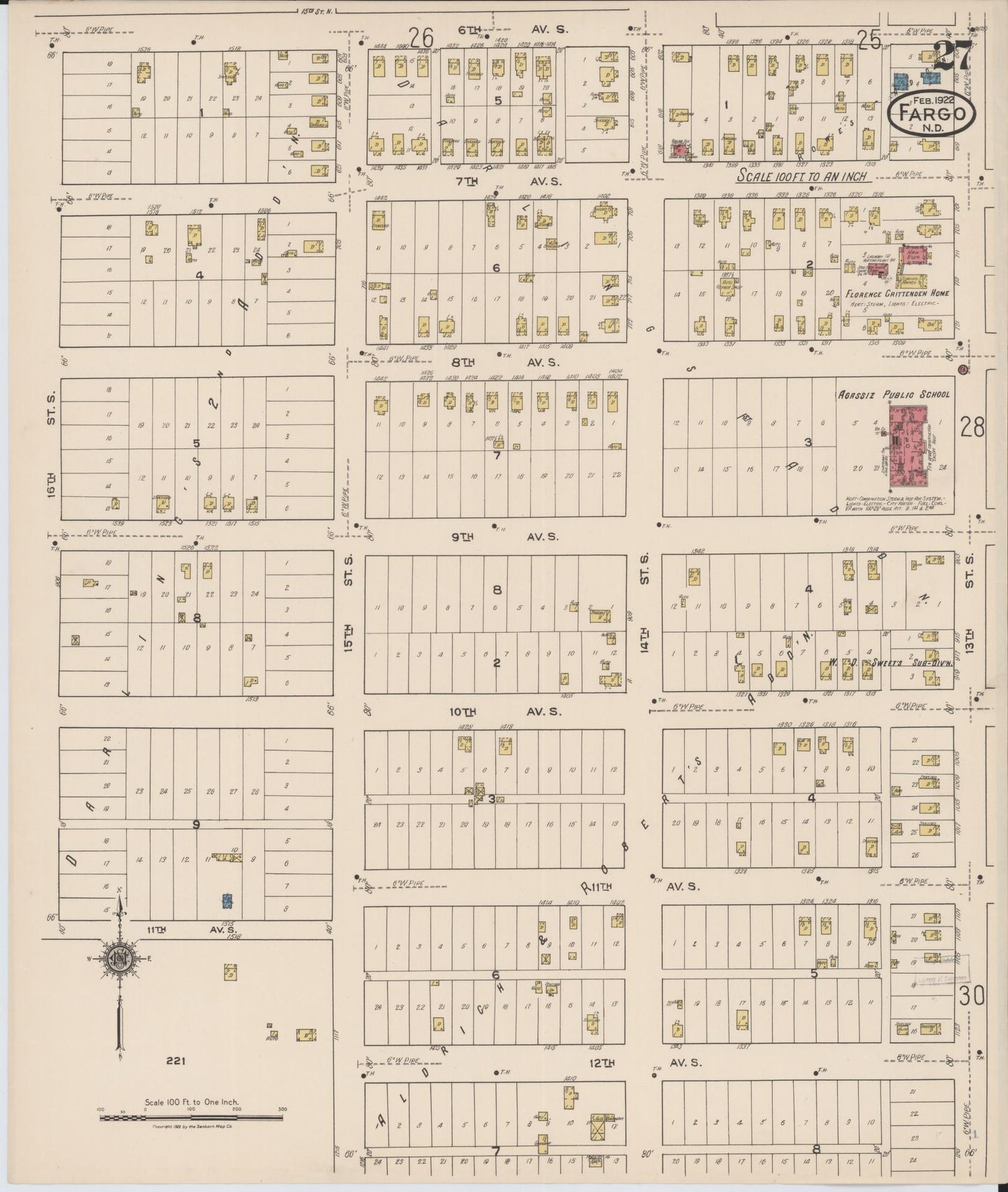 Sanborn Fire Insurance Map from Fargo, Cass County, North Dakota (1922), Sheet #0027 - Complete Map Set gallery image, historic Sanborn map, vintage wall art, North Dakota North Dakota