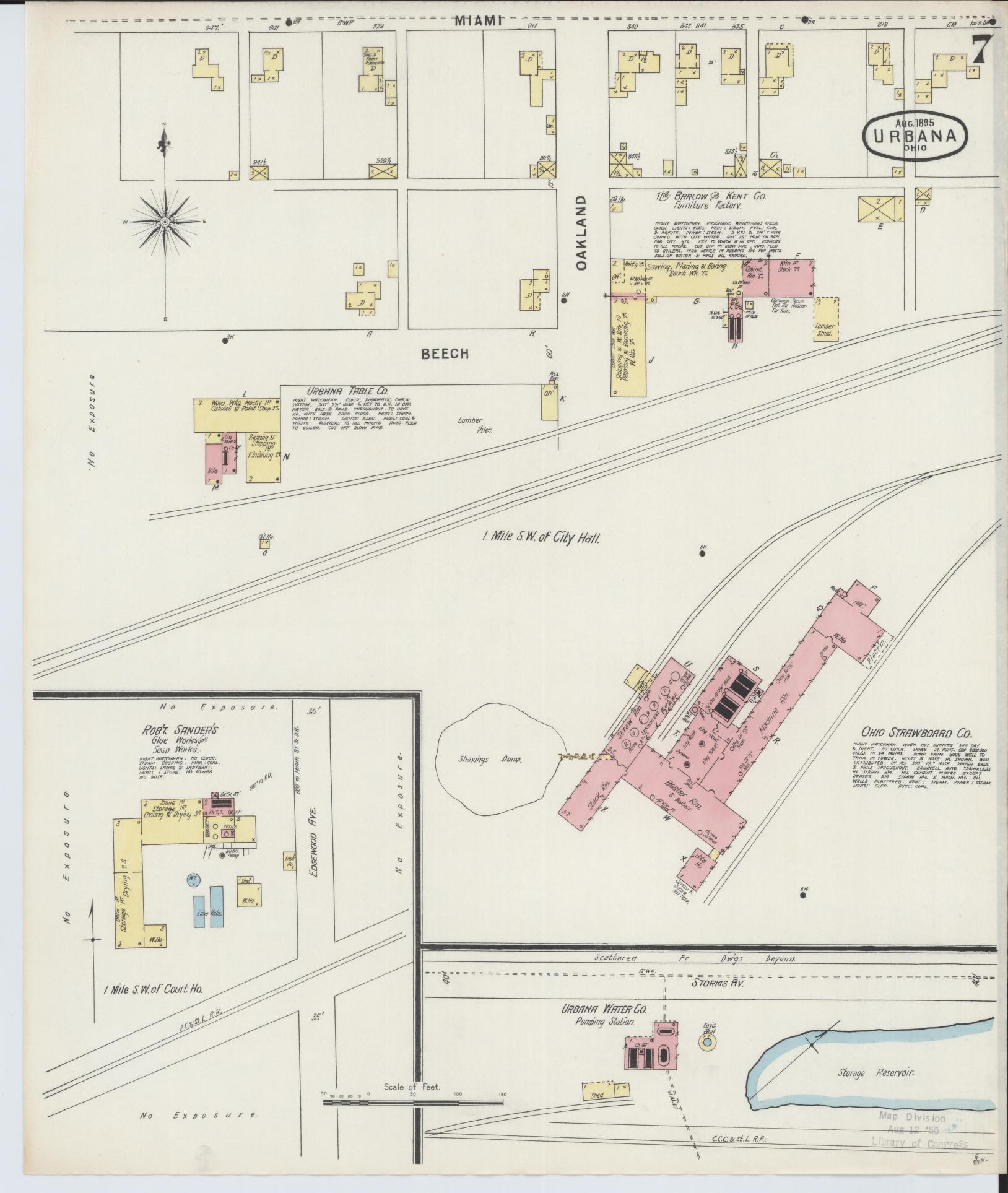 Sanborn Fire Insurance Map from Urbana, Champaign County, Ohio (1895), Sheet #0007 - Complete Map Set gallery image, historic Sanborn map, vintage wall art, Ohio Ohio