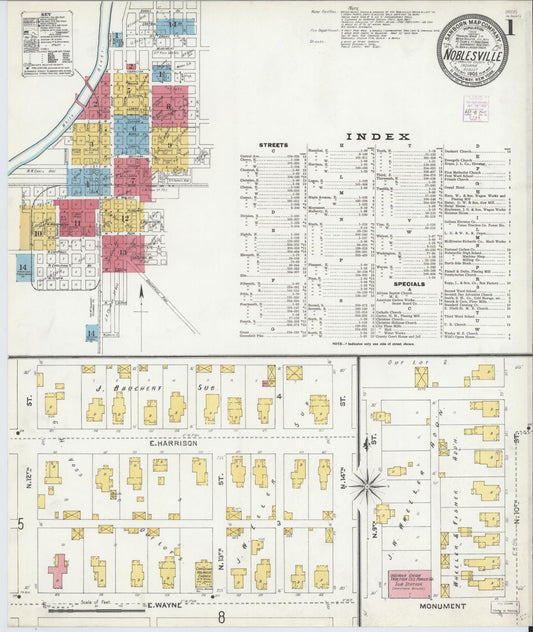 Sanborn Fire Insurance Map from Noblesville, Hamilton County, Indiana (1905), Sheet #0001 - Historic Sanborn Fire Insurance Map Print, vintage old map wall art, antique decor, genealogy gift, Indiana Indiana map