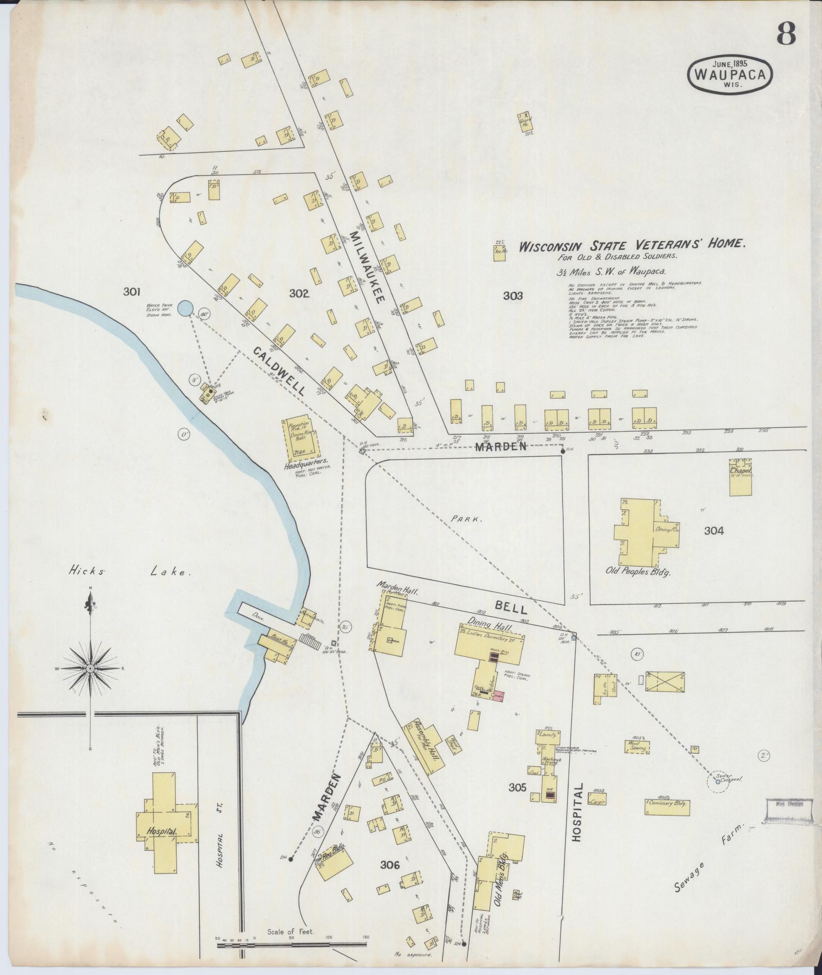 Sanborn Fire Insurance Map from Waupaca, Waupaca County, Wisconsin (1895), Sheet #0008 - Complete Map Set gallery image, historic Sanborn map, vintage wall art, Wisconsin Wisconsin