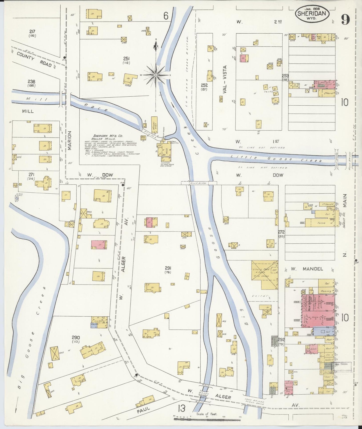 Sanborn Fire Insurance Map from Sheridan, Sheridan County, Wyoming (1908), Sheet #0009 - Complete Map Set gallery image, historic Sanborn map, vintage wall art, Wyoming Wyoming