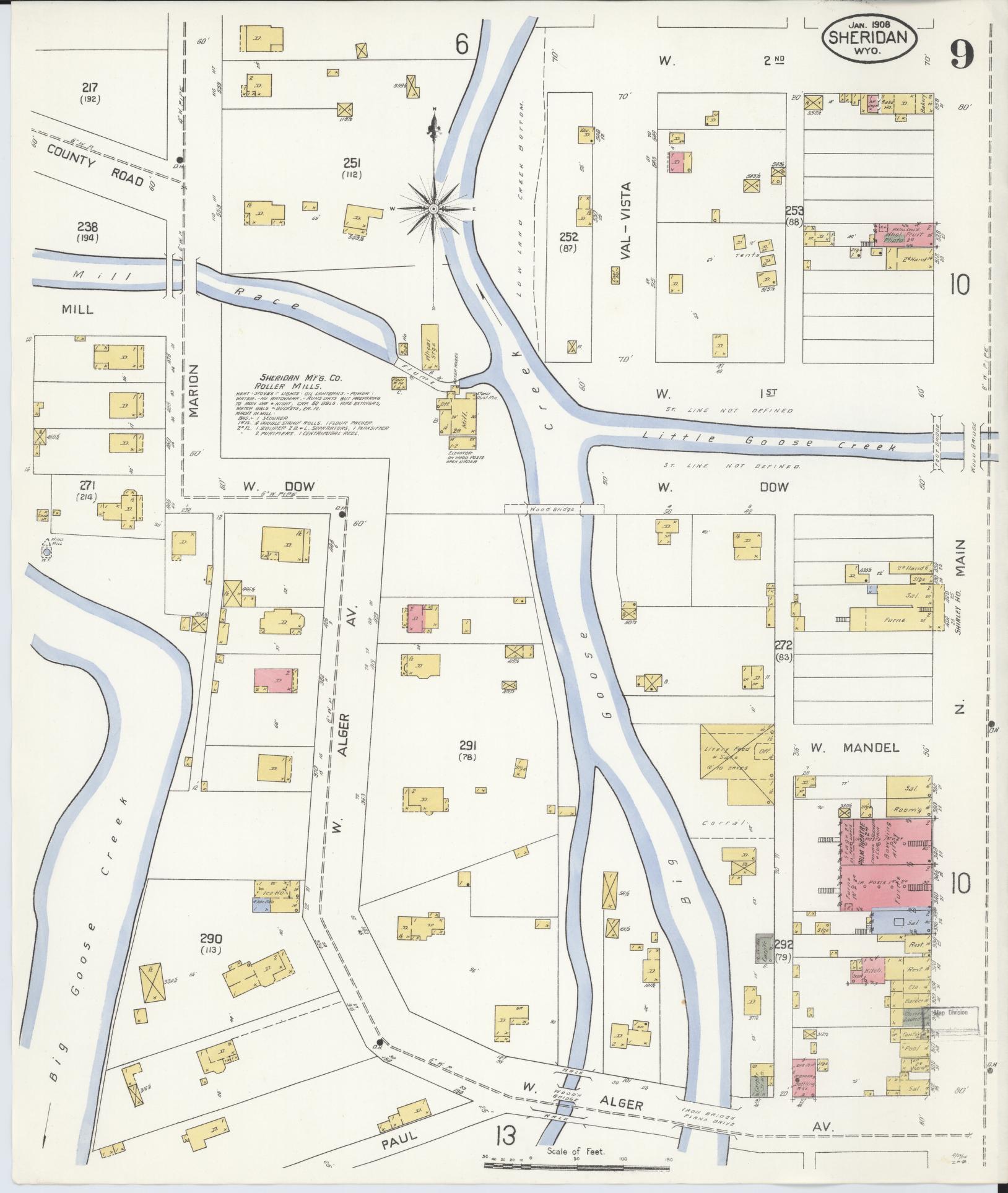 Sanborn Fire Insurance Map from Sheridan, Sheridan County, Wyoming (1908), Sheet #0009 - Complete Map Set gallery image, historic Sanborn map, vintage wall art, Wyoming Wyoming