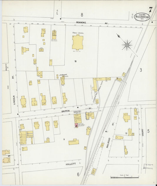 Sanborn Fire Insurance Map from Riverhead, Suffolk County, New York (1902), Sheet #0007 - Historic Sanborn Fire Insurance Map Print, vintage old map wall art, antique decor, genealogy gift, New York New York map
