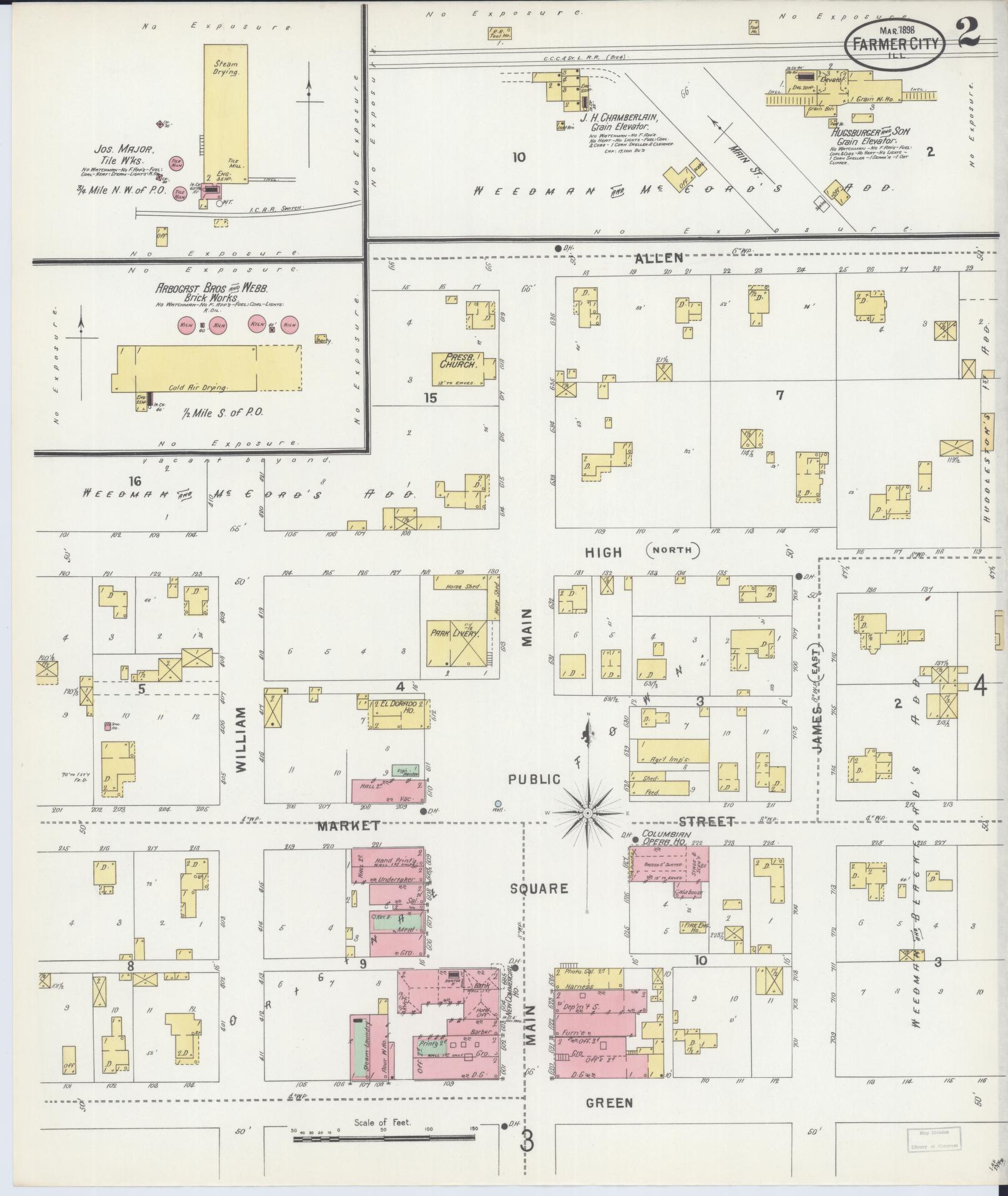 Sanborn Fire Insurance Map from Farmer City, De Witt County, Illinois (1898), Sheet #0002 - Complete Map Set gallery image, historic Sanborn map, vintage wall art, Illinois Illinois