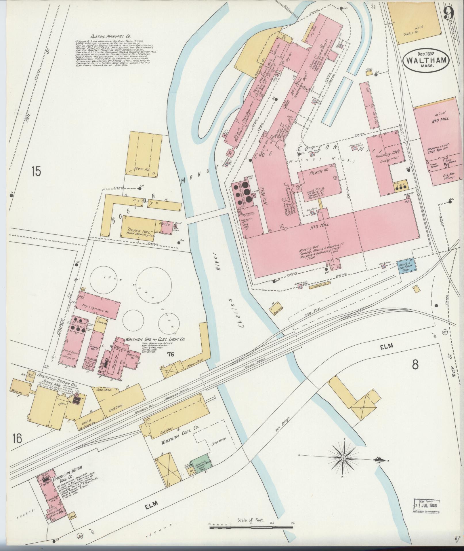 Sanborn Fire Insurance Map from Waltham, Middlesex County, Massachusetts (1897), Sheet #0009 - Complete Map Set gallery image, historic Sanborn map, vintage wall art, Massachusetts Massachusetts