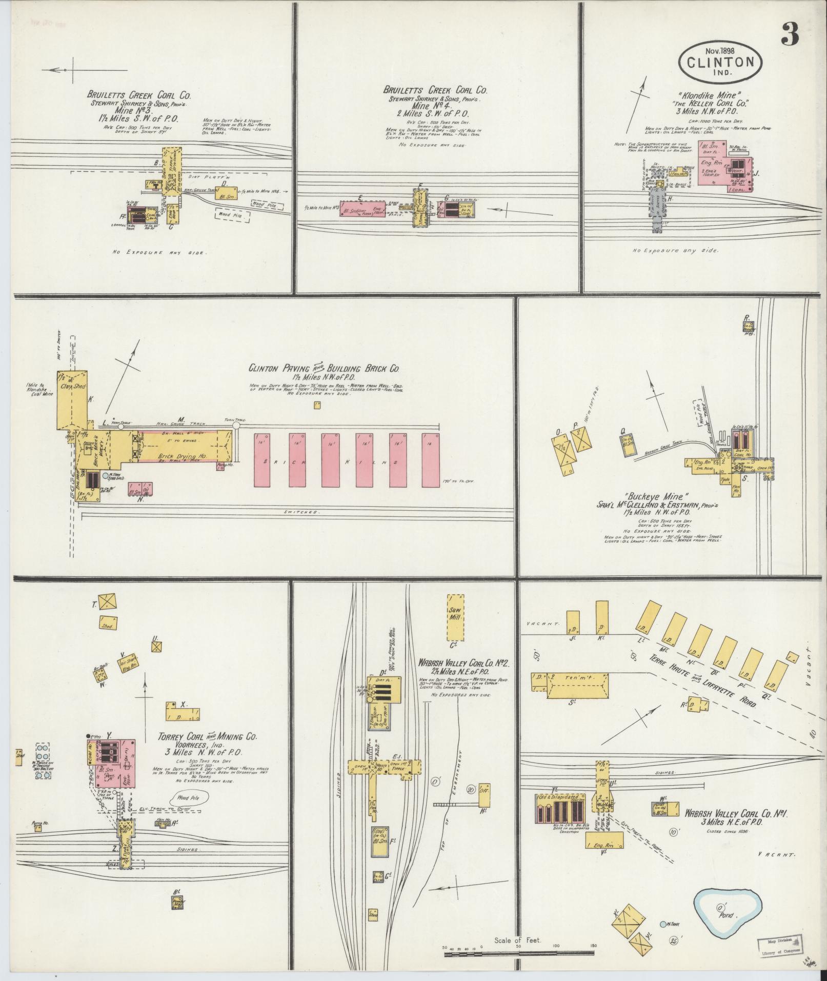 Sanborn Fire Insurance Map from Clinton, Vermillion County, Indiana (1898), Sheet #0003 - Complete Map Set gallery image, historic Sanborn map, vintage wall art, Indiana Indiana