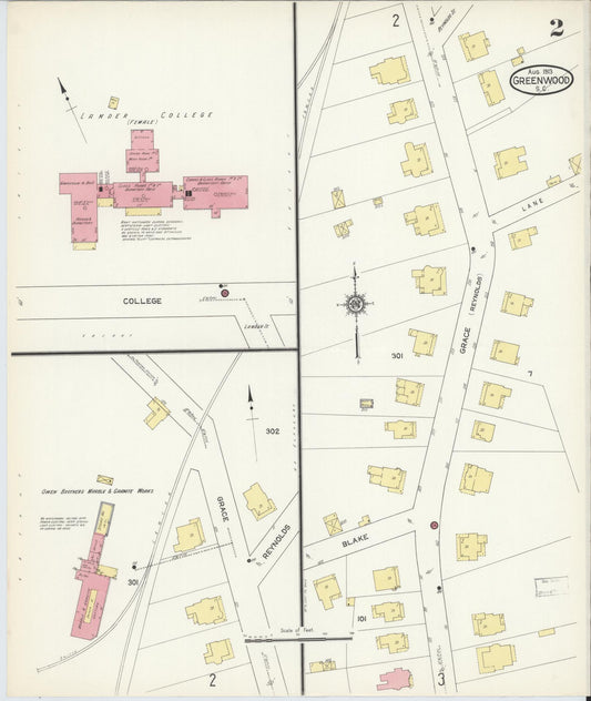 Sanborn Fire Insurance Map from Greenwood, Greenwood County, South Carolina (1913), Sheet #0002 - Historic Sanborn Fire Insurance Map Print, vintage old map wall art, antique decor, genealogy gift, South Carolina South Carolina map