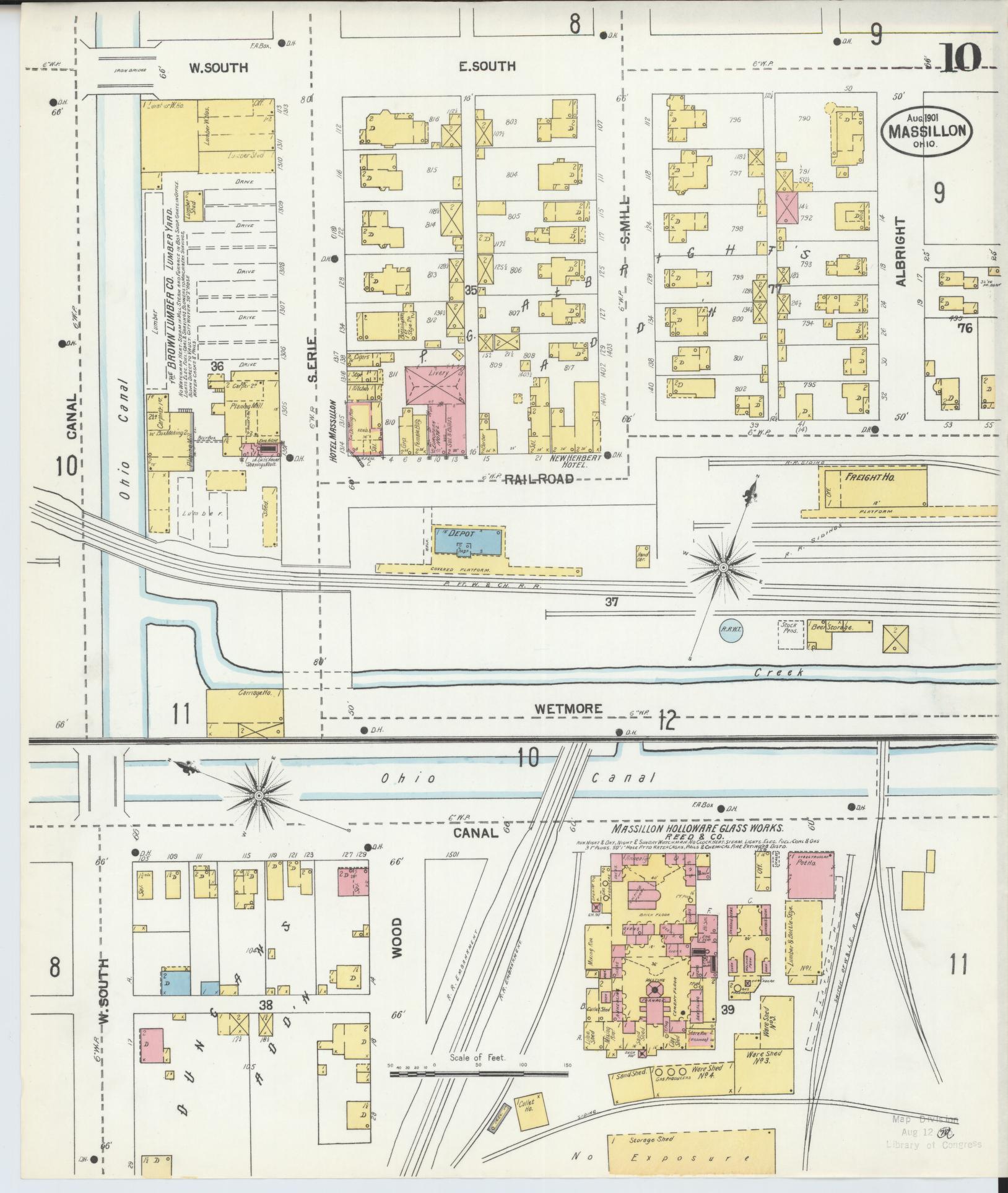 Sanborn Fire Insurance Map from Massillon, Stark County, Ohio (1901), Sheet #0010 - Historic Sanborn Fire Insurance Map Print, vintage old map wall art, antique decor, genealogy gift, Ohio Ohio map