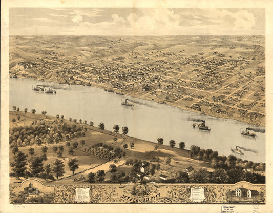 Bird's eye view of Jefferson City, the capitol of Missouri 1869. (1869) – Historic Bird’s-Eye View Panorama Print