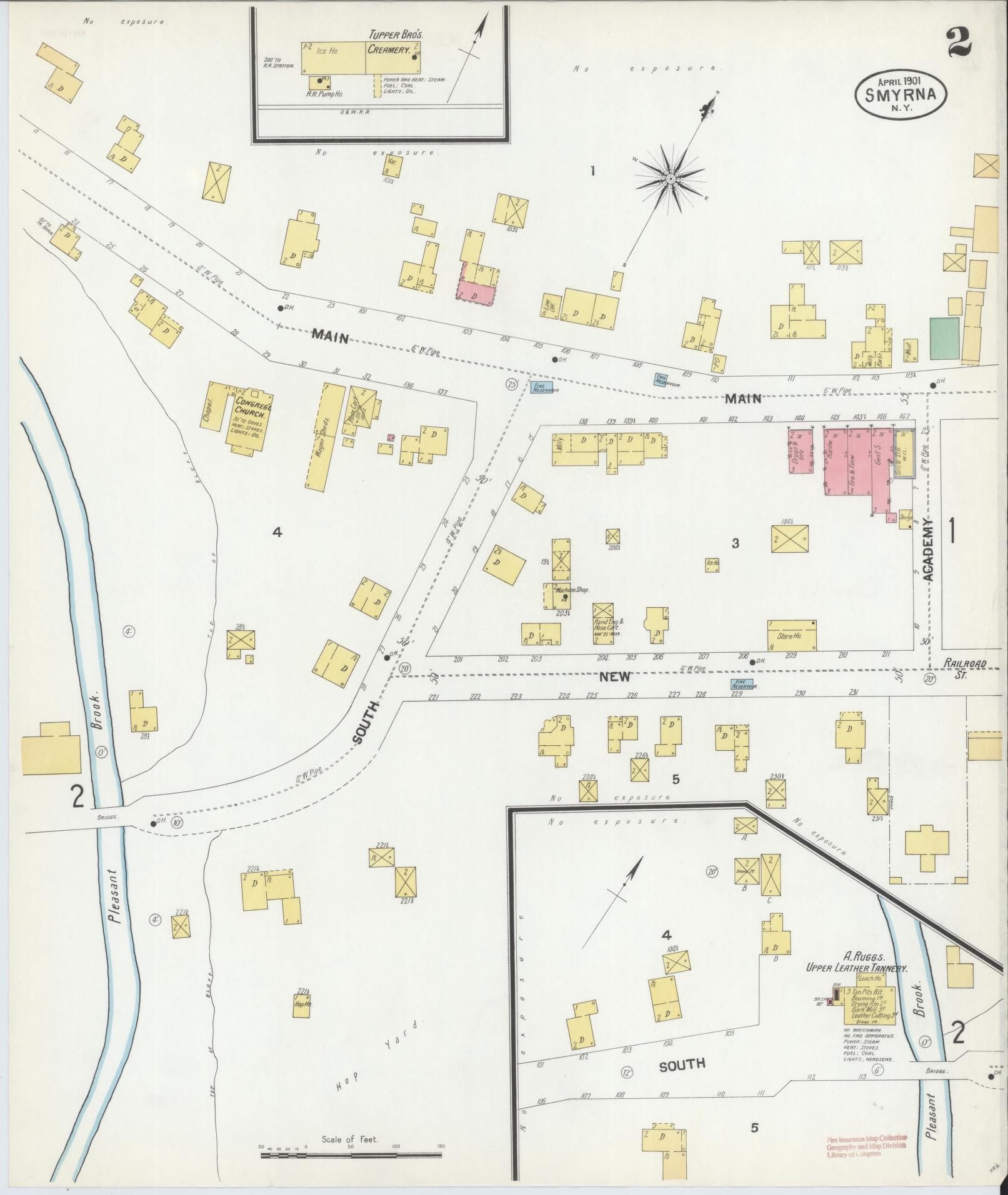 Sanborn Fire Insurance Map from Smyrna, Chenango County, New York (1901), Sheet #0002 - Complete Map Set gallery image, historic Sanborn map, vintage wall art, New York New York