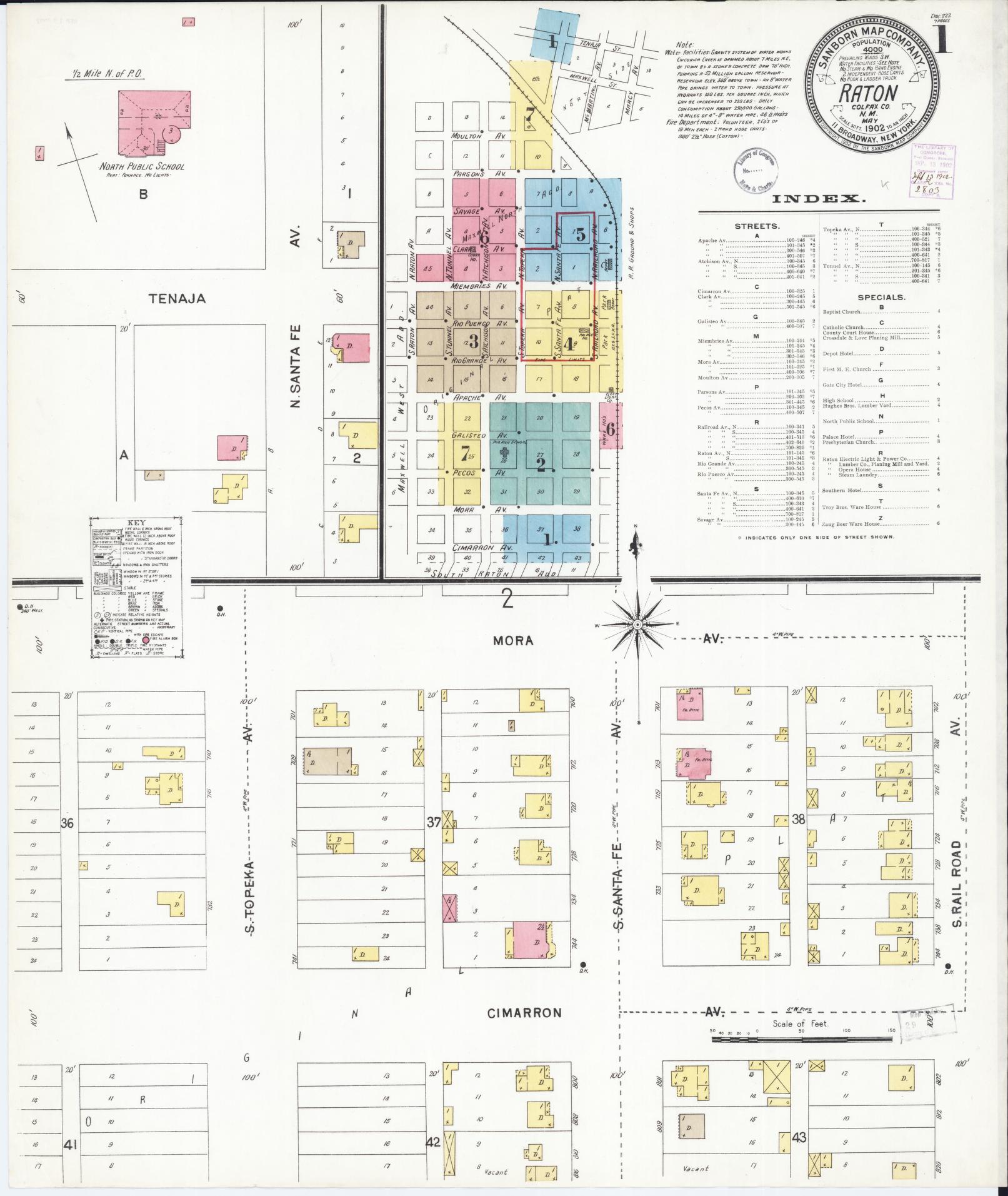 Sanborn Fire Insurance Map from Raton, Colfax County, New Mexico (1902), Sheet #0001 - Historic Sanborn Fire Insurance Map Print, vintage old map wall art, antique decor, genealogy gift, New Mexico New Mexico map