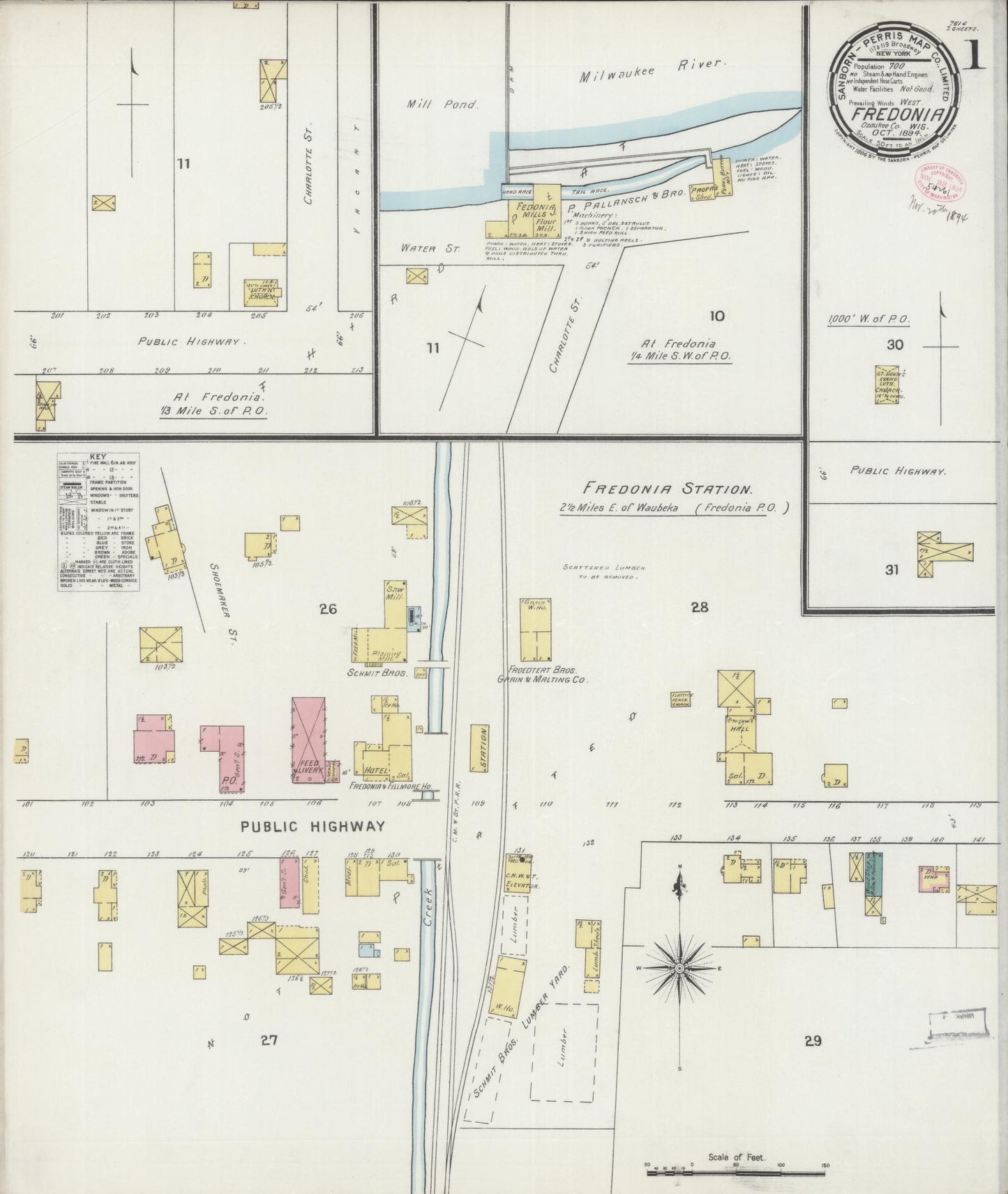 Sanborn Fire Insurance Map from Fredonia, Ozaukee County, Wisconsin (1894), Sheet #0001 - Complete Map Set gallery image, historic Sanborn map, vintage wall art, Wisconsin Wisconsin