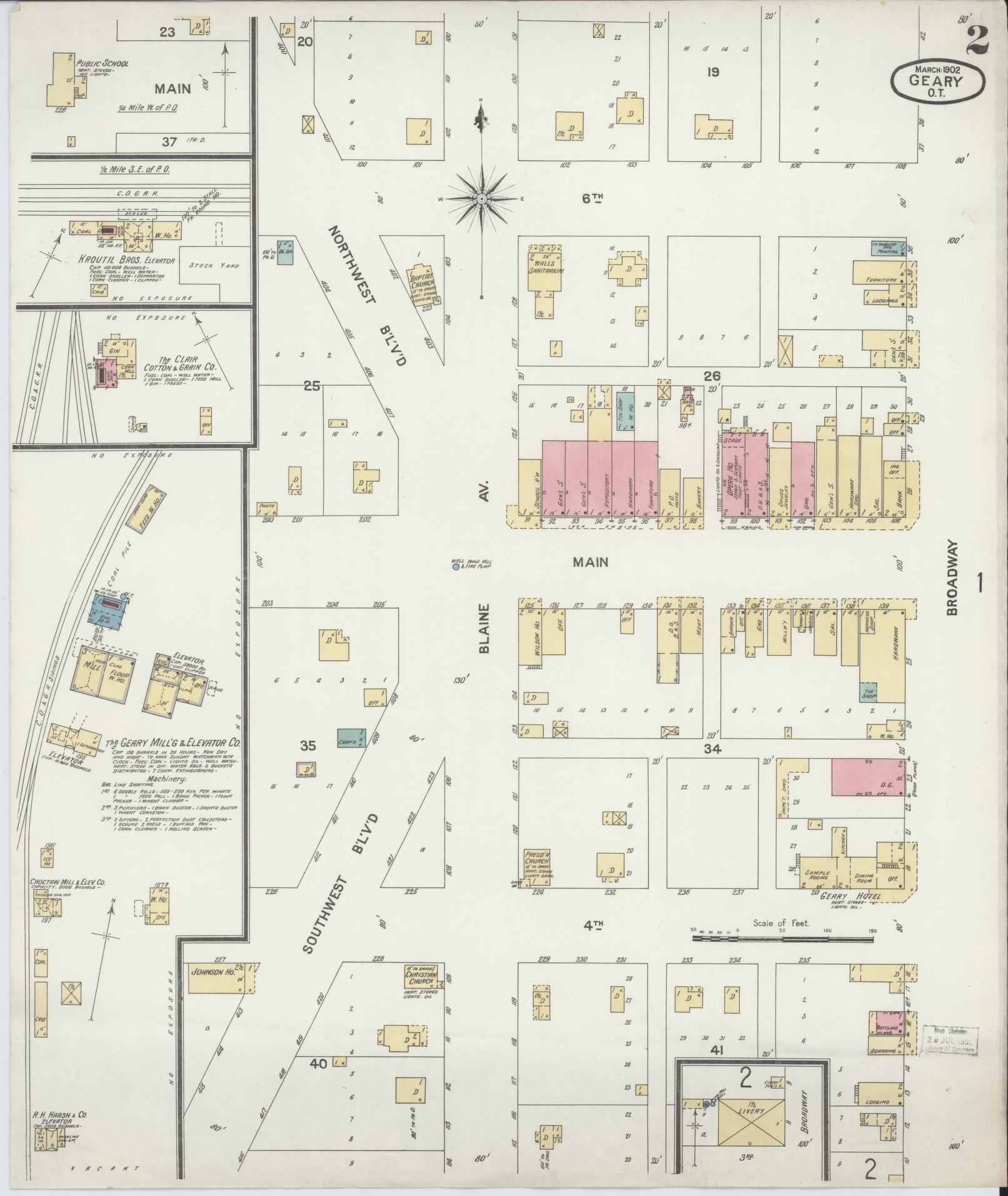 Sanborn Fire Insurance Map from Geary, Blaine County, Oklahoma (1902), Sheet #0002 - Historic Sanborn Fire Insurance Map Print, vintage old map wall art, antique decor, genealogy gift, Oklahoma Oklahoma map