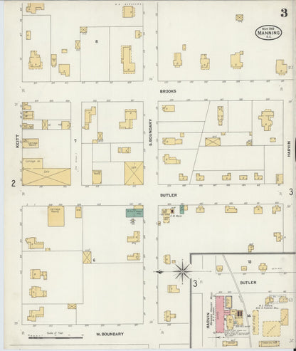 Sanborn Fire Insurance Map from Manning, Clarendon County, South Carolina (1905), Sheet #0003 - Complete Map Set gallery image, historic Sanborn map, vintage wall art, South Carolina South Carolina