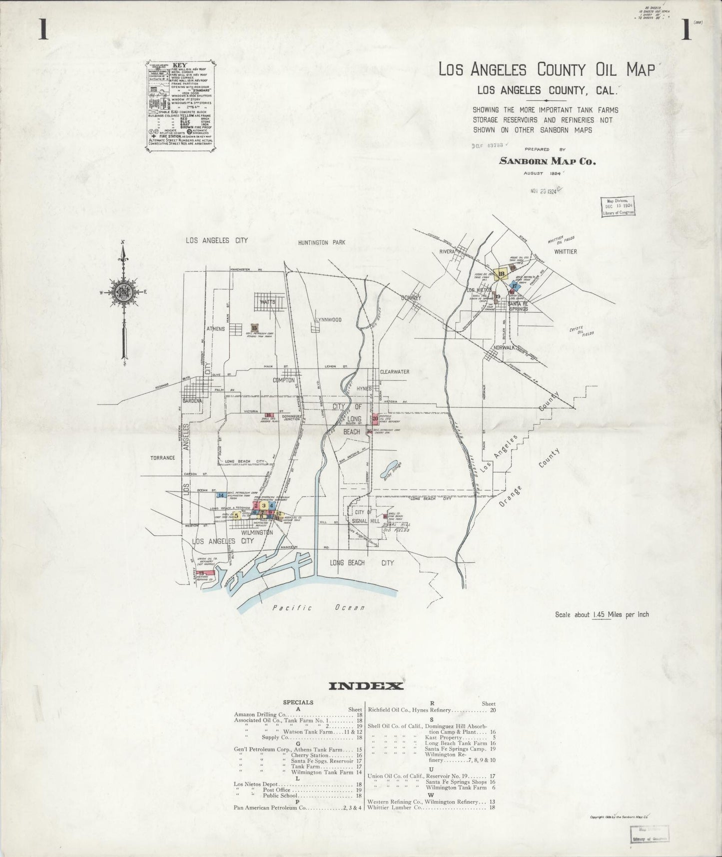 Sanborn Fire Insurance Map from Los Angeles Co., Los Angeles County, California (1924), Sheet #0001 - Historic Sanborn Fire Insurance Map Print, vintage old map wall art, antique decor, genealogy gift, California California map