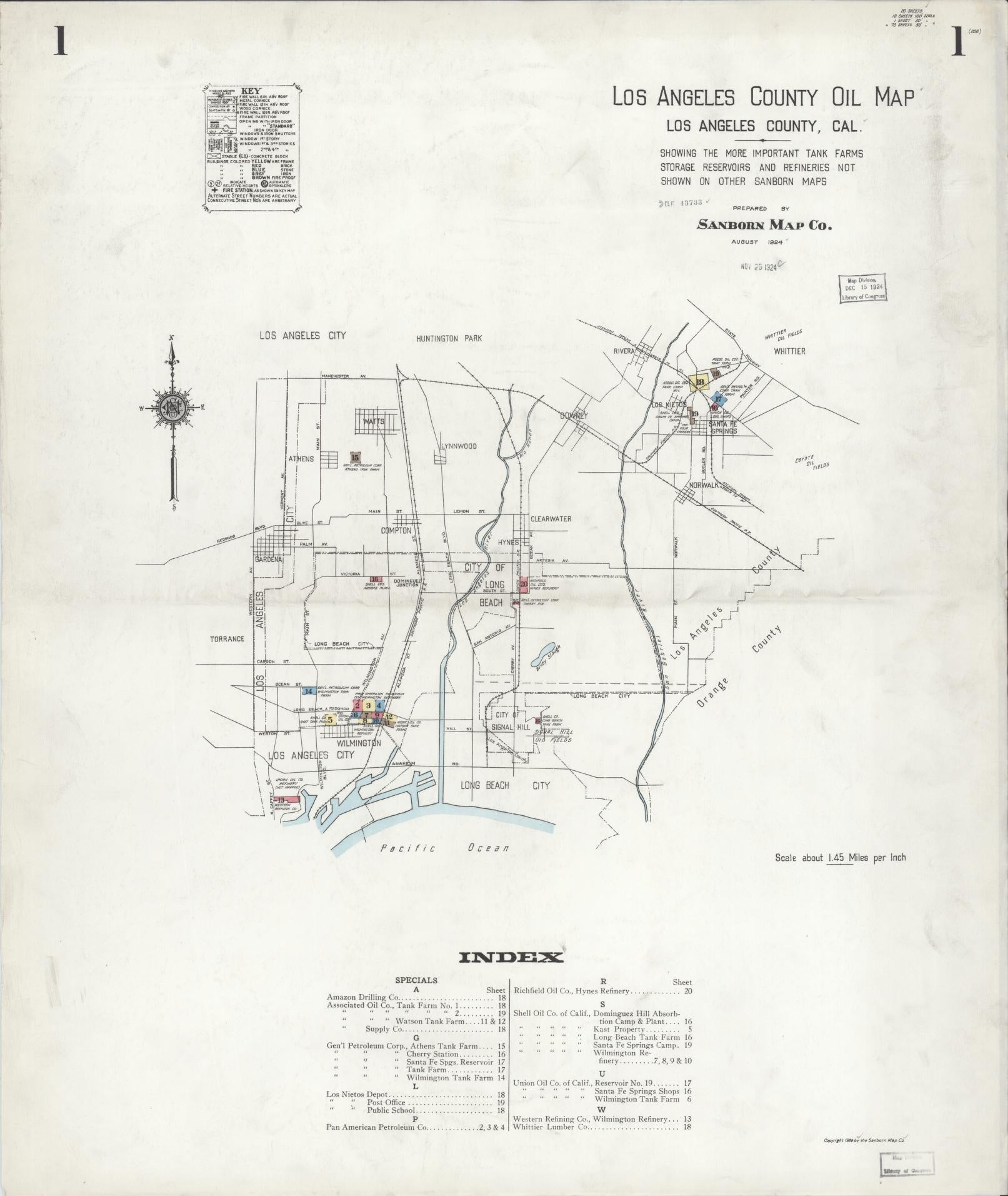 Sanborn Fire Insurance Map from Los Angeles Co., Los Angeles County, California (1924), Sheet #0001 - Historic Sanborn Fire Insurance Map Print, vintage old map wall art, antique decor, genealogy gift, California California map