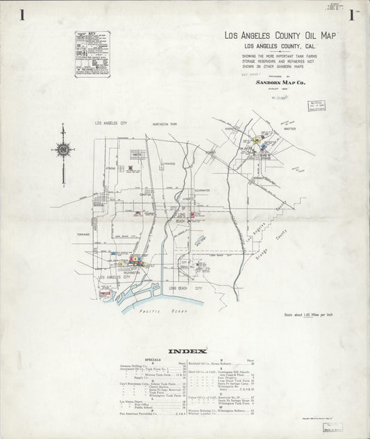 Sanborn Fire Insurance Map from Los Angeles Co., Los Angeles County, California (1924), Sheet #0001 - Historic Sanborn Fire Insurance Map Print, vintage old map wall art, antique decor, genealogy gift, California California map