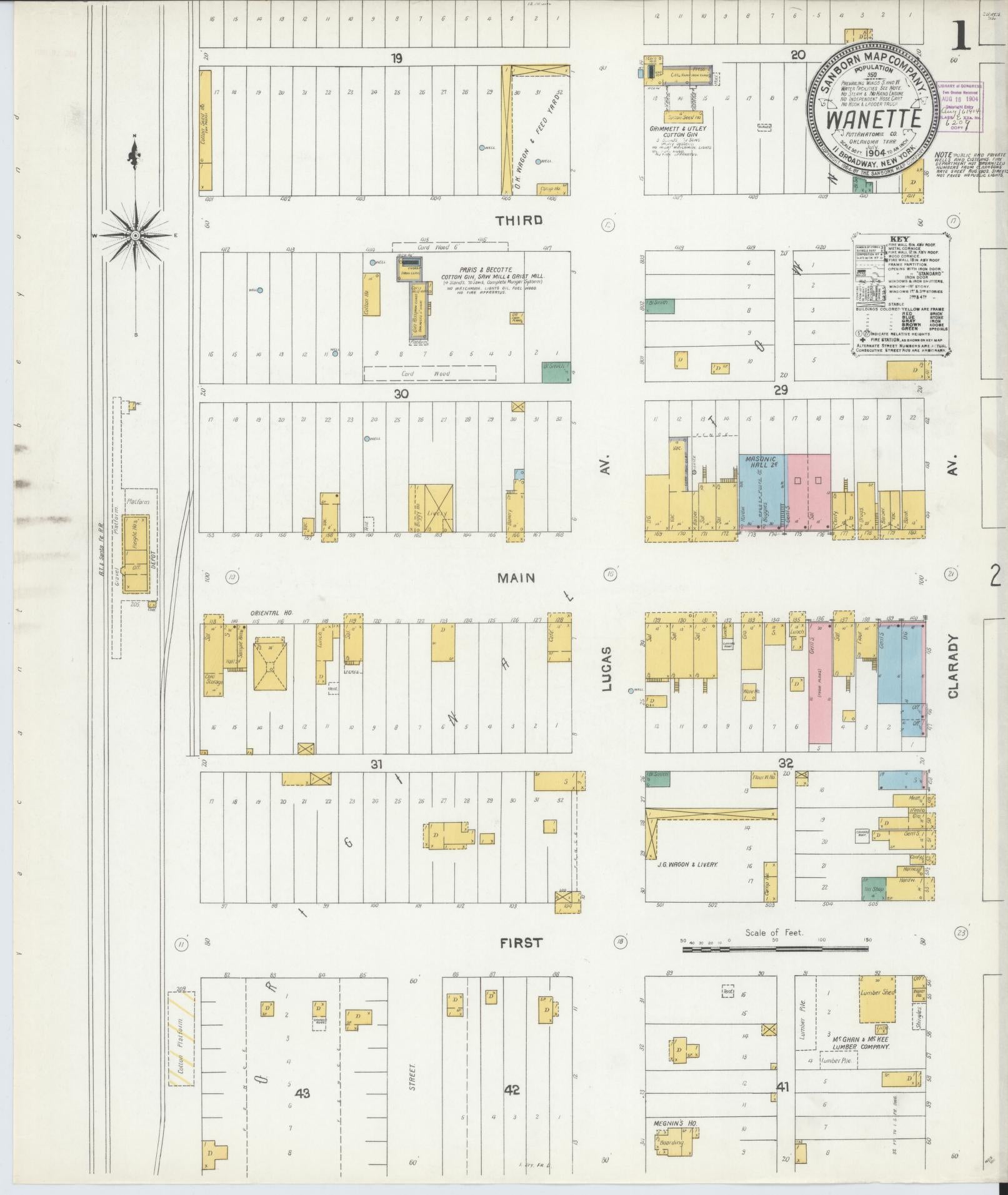 Sanborn Fire Insurance Map from Wanette, Pottawatomie County, Oklahoma (1904), Sheet #0001 - Historic Sanborn Fire Insurance Map Print, vintage old map wall art, antique decor, genealogy gift, Oklahoma Oklahoma map