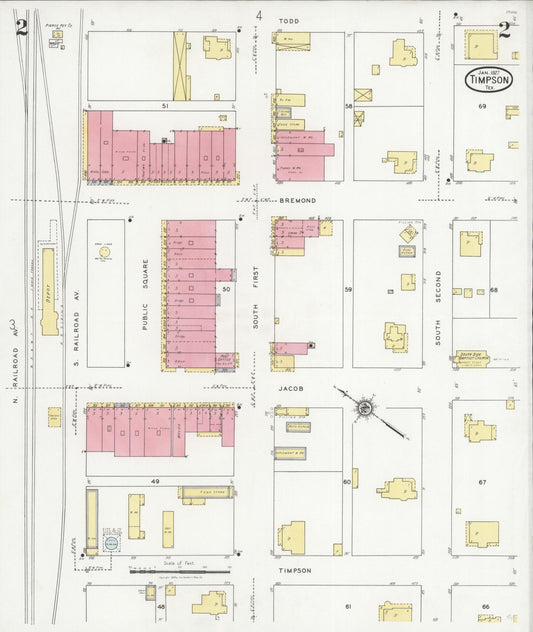 Sanborn Fire Insurance Map from Timpson, Shelby County, Texas (1927), Sheet #0002 - Historic Sanborn Fire Insurance Map Print, vintage old map wall art, antique decor, genealogy gift, Texas Texas map
