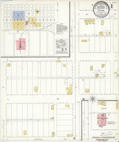 Sanborn Fire Insurance Map from Chino, San Bernardino County, California (1907), Sheet #0001 - Historic Sanborn Fire Insurance Map Print, vintage old map wall art, antique decor, genealogy gift, California California map