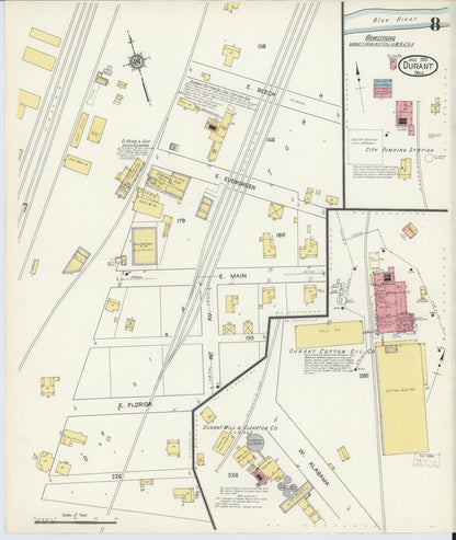 Sanborn Fire Insurance Map from Durant, Bryan County, Oklahoma (1913), Sheet #0008 - Complete Map Set gallery image, historic Sanborn map, vintage wall art, Oklahoma Oklahoma