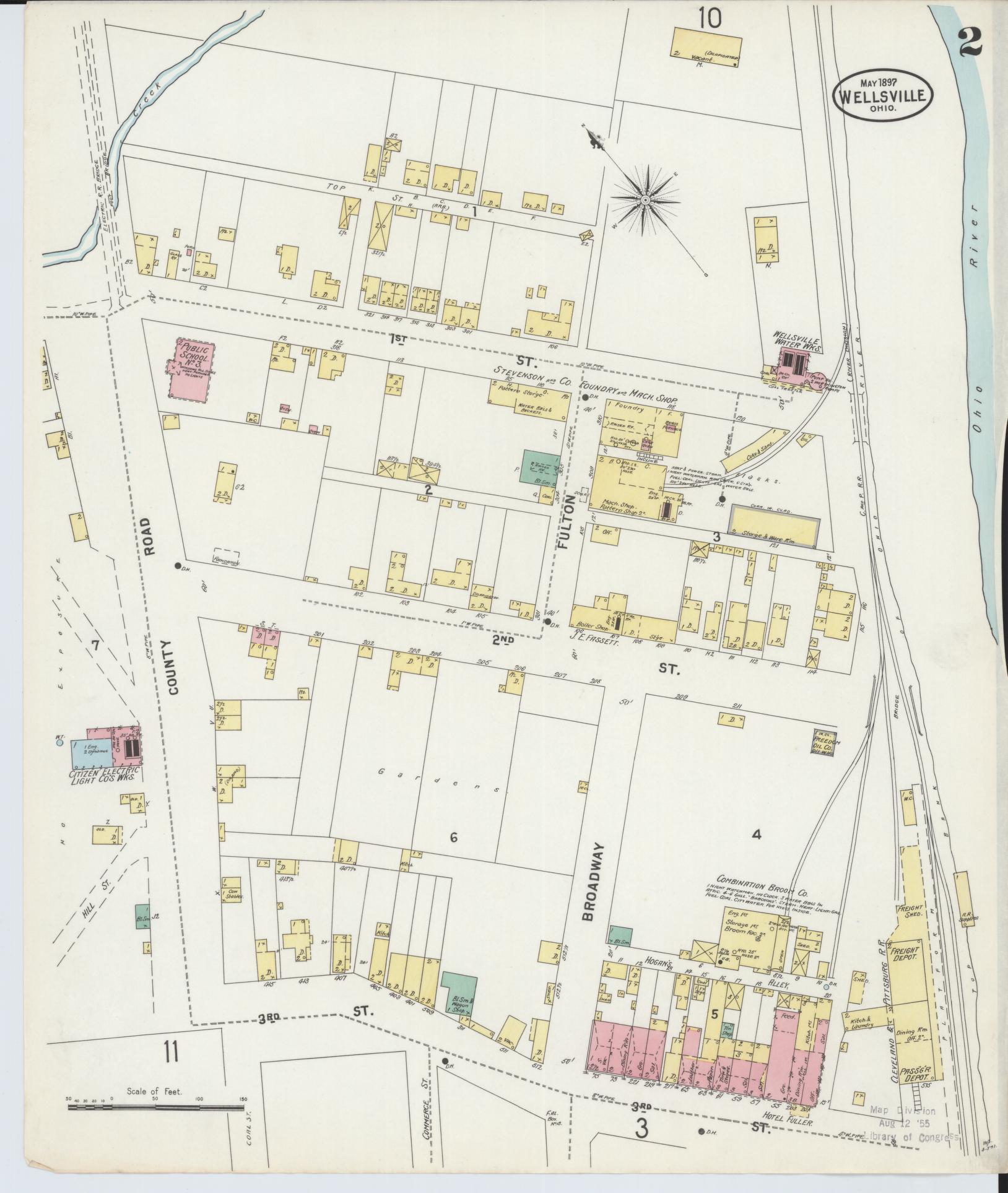 Sanborn Fire Insurance Map from Wellsville, Columbiana County, Ohio (1897), Sheet #0002 - Complete Map Set gallery image, historic Sanborn map, vintage wall art, Ohio Ohio