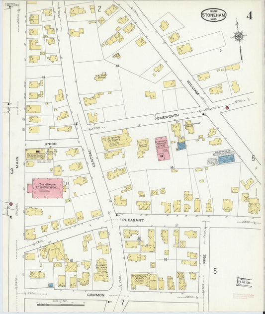 Sanborn Fire Insurance Map from Stoneham, Middlesex County, Massachusetts (1916), Sheet #0004 - Historic Sanborn Fire Insurance Map Print, vintage old map wall art, antique decor, genealogy gift, Massachusetts Massachusetts map
