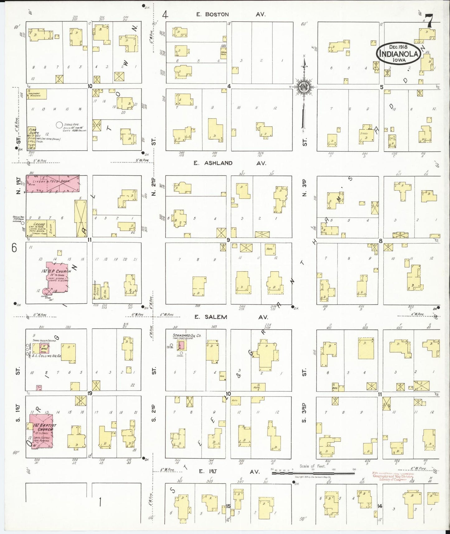 Sanborn Fire Insurance Map from Indianola, Warren County, Iowa (1918), Sheet #0007 - Historic Sanborn Fire Insurance Map Print, vintage old map wall art