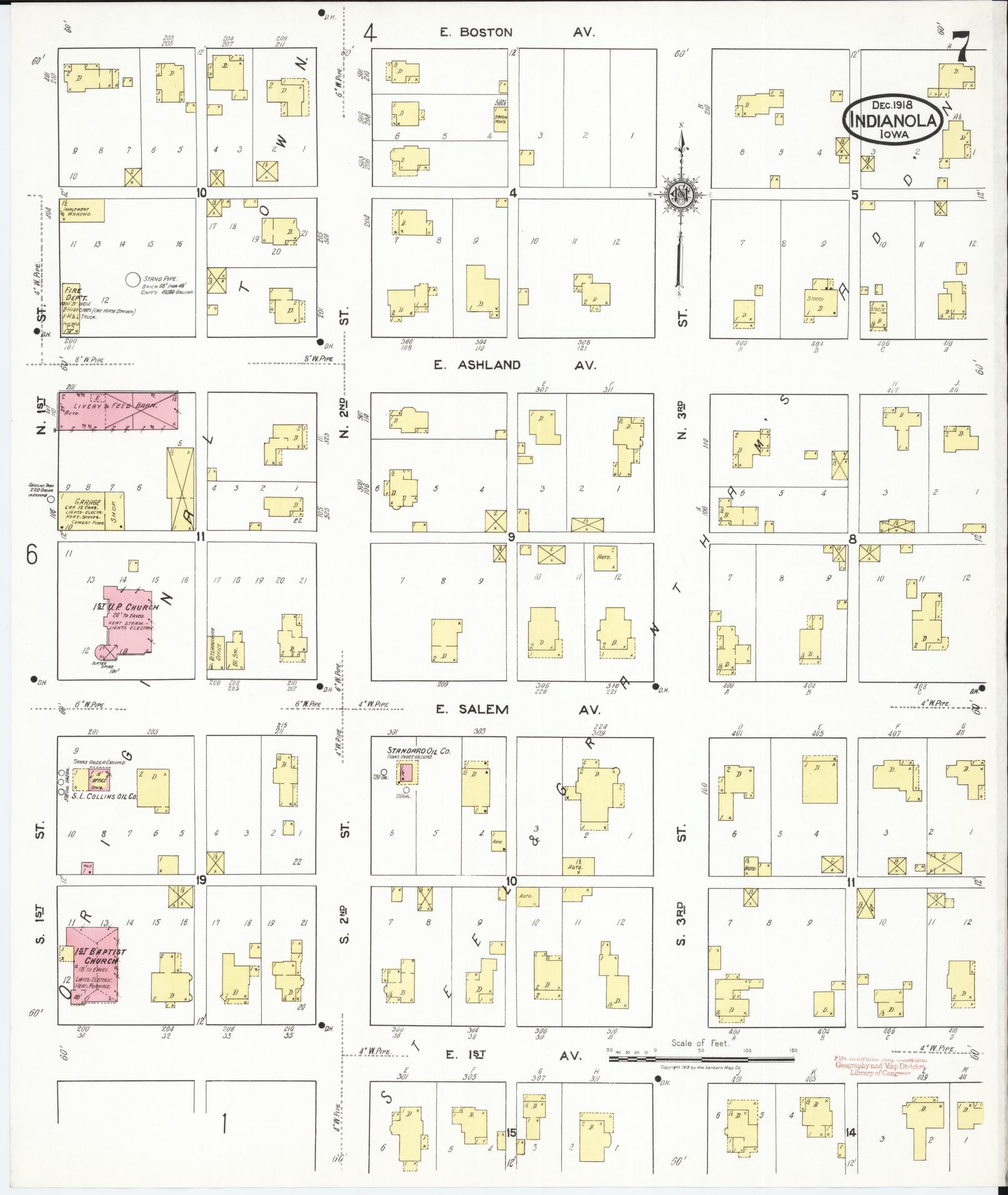 Sanborn Fire Insurance Map from Indianola, Warren County, Iowa (1918), Sheet #0007 - Historic Sanborn Fire Insurance Map Print, vintage old map wall art
